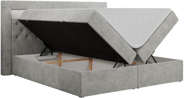 Boxspringbett - Doppelbett mit Multipocket-Matratze und LED - GOLD-6 - 160x200cm - Hellgrau Stoff - H4 Bild 4