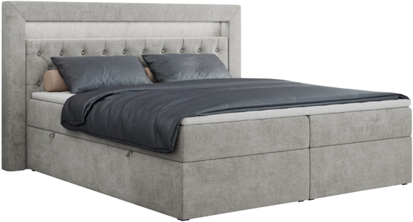 Boxspringbett - Doppelbett mit Multipocket-Matratze und LED - GOLD-6 - 160x200cm - Hellgrau Stoff - H4 Bild 3