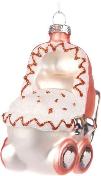BRUBAKER Weihnachtsbaumkugel Kinderwagen - Baby Weihnachtskugel aus Glas - Handbemalte Figur (1 St), Kinder Christbaumschmuck für Jungen und Mädchen - Christbaumkugel