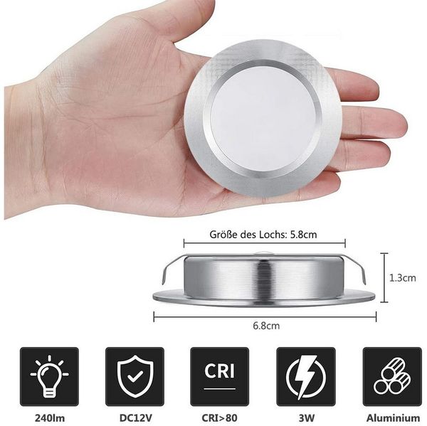 Sunicol LED Einbauleuchte Deckenlampen, Wohnmobil Flach Spot Einbaustrahler, 12V 3W RV Boot, Warmweiß Neutralweiß Kaltweiss Auto Innenleuchten Wohnwagen