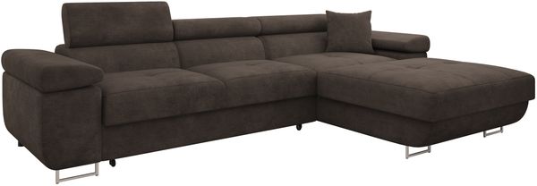 Ecksofa Torezio Mini mit Bettkasten, Schlaffunktion und Einstellbare Kopfstützen (Farbe: Lumo 40, Seite: Rechts)