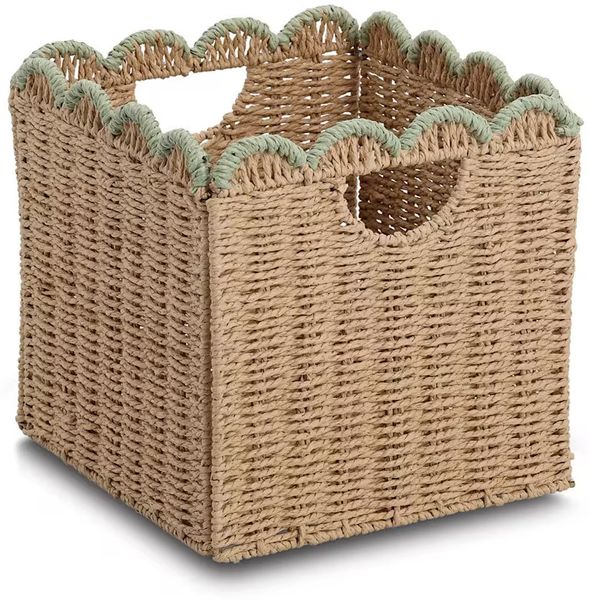 ZELLER 14525 Aufbewahrungskorb aus Papiergeflecht, MINT, faltbar ca. 30 x 30 x 30 cm