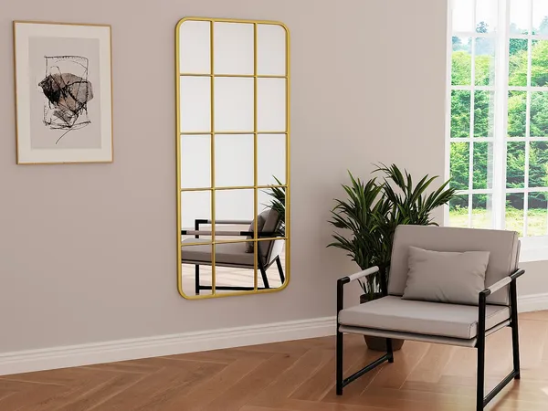 Vente-unique - Spiegel Fenster-Optik - 60 x 140 cm - Metall - Goldfarben - SCIARA