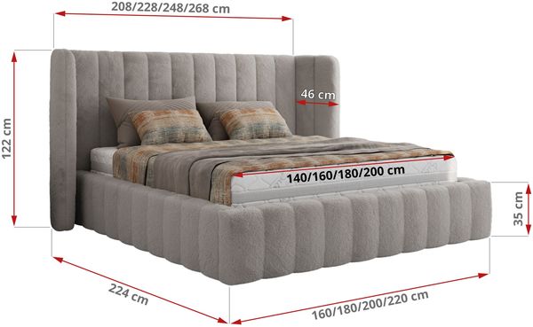 Polsterbett GOLETTA CLASSIC 180 x 200 cm mit gepolstertem Kopfteil, stabilem Bettrahmen, Lattenrost und Bettkasten mit Gasdruckfedern, Doppelbett, zeitloses Design Multipocket Matratze Matratze - Hellgrau Plüsch - ELORI LUX Bild 4