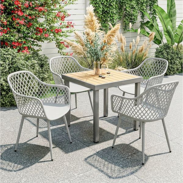 Outsunny Gartenstuhl Balkonstühle aus Kunststoff mit Armlehne Rückenlehne (UV-beständige Terrassenstühle, 4 St), bis 120 kg belastbar für Hinterhof, Garten, Balkon Grau