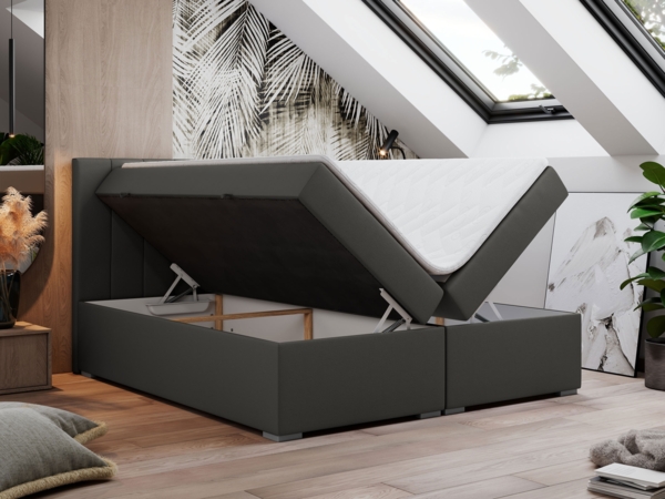 Boxspringbett, Matratze und Topper, zwei Bettkästen - LOPE - 180x200cm - Grau Kunstleder - H4 Bild 2