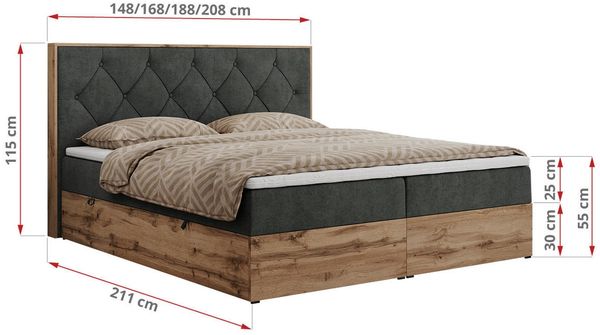 Boxspringbett, Schlafzimmerbett, Bettkasten - VENETO - 140 x 200 cm - Dunkelgrau Stoff - H3 Bild 5