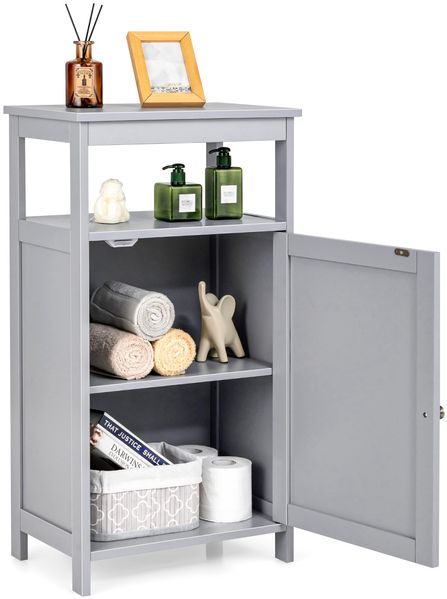 COSTWAY Badezimmerschrank Badschrank Grau, freistehender Unterschrank Küchenschrank mit Einzeltür und verstellbarem Einlegeboden, Sideboard Beistellschrank für Bad Wohnzimmer