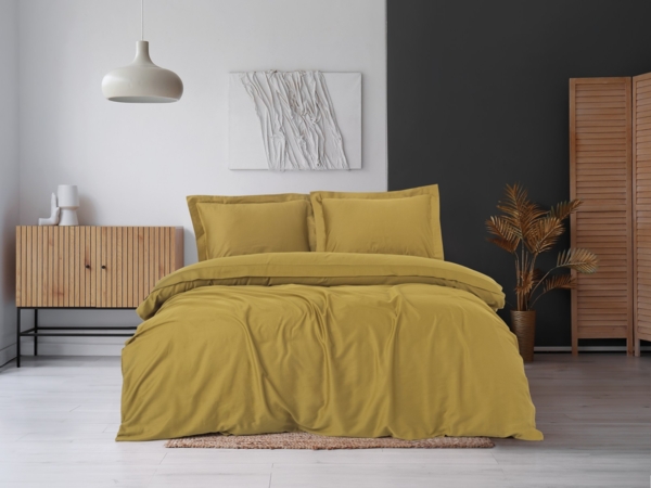 Satin-Doppelbettbezug-Set (DE), 'Elegant', Senf