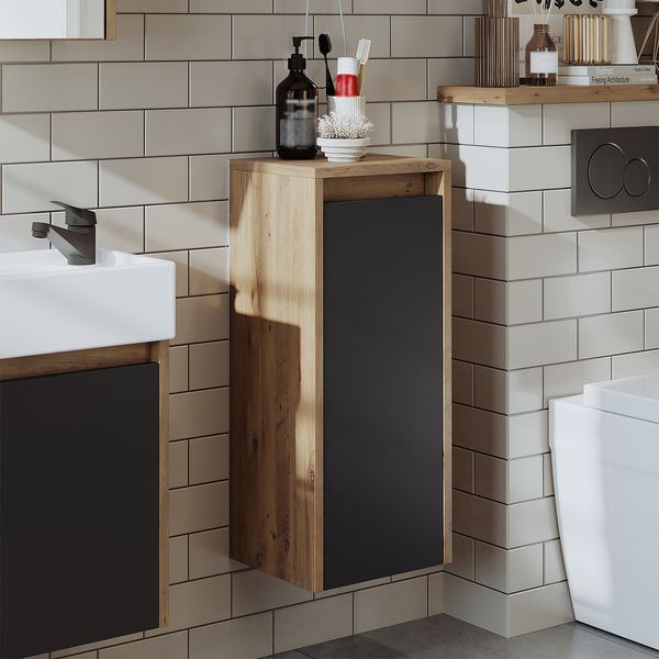 Roomart LEO Badmöbel - nur Hochschrank - H 70 x B 25 x T 30 cm • Anthrazit-Eiche