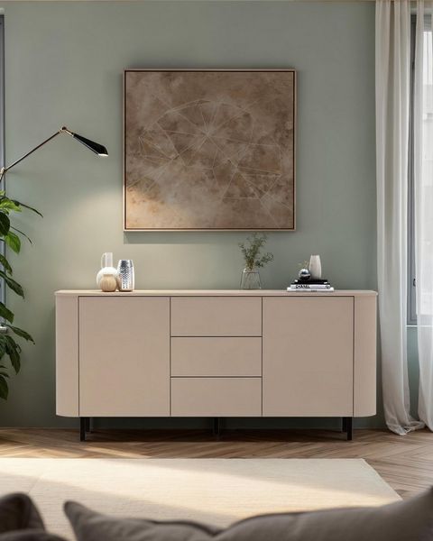 OTTO home Sideboard Lido, 181 cm breit, 2 Türen, 3 Schubkästen, Kommode, Stauraumschrank, Formgebogenes MDF, Stirnseiten mit Rundung, Push-to-open, Metallfüße