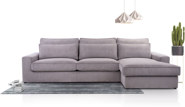 AX LIVING Ecksofa grau Calvello Cord L Form Sofa 308 cm Breite R