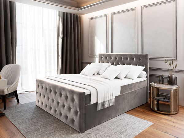 Masseno Boxbett FONDI 140x200 cm mit Bonell Matratze und Topper, Doppelbett, Polsterbett mit Kopfteil, Boxspringbett