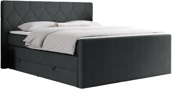 Boxspringbett KING EIGAR, mit einer Doppelmatratze, einem genähten Kopfteil - 160x200 - Dunkelgrau Stoff - H4 Bild 3