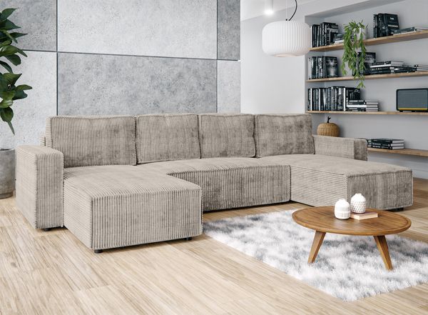 AX LIVING Aydin U Sofa Wohnlandschaft mit Schlaffunktion U Form Beige