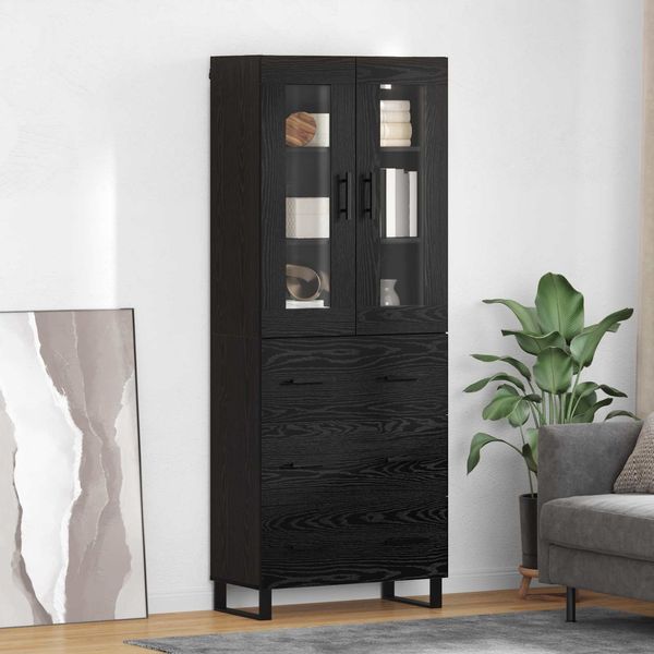 Highboard 2 pcs, BuffetSchrank, Kommode Schwarz Eichen-Optik Engineered Wood und Glas