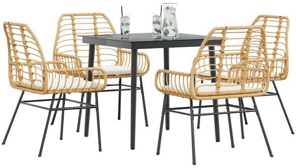 vidaXL 5-tlg. Garten-Essgruppe mit Kissen Braun Poly Rattan Glas 3334458