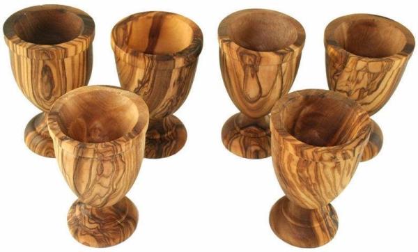 Olivenholz-erleben Eierbecher KLASSIK gedrechselt aus edlem Olivenholz, (Set, 6-tlg, 6x Eierbecher), Handarbeit, Angenehme Haptik, Lebensmittelecht & unbehandelt