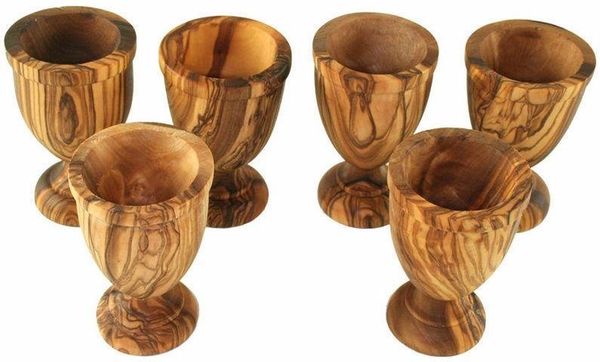 Olivenholz-erleben Eierbecher KLASSIK gedrechselt aus edlem Olivenholz, (Set, 6-tlg, 6x Eierbecher), Handarbeit, Angenehme Haptik, Lebensmittelecht & unbehandelt