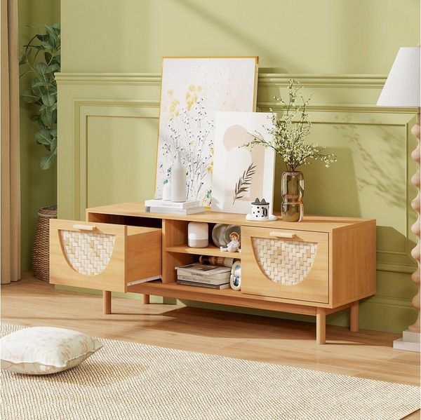 COSTWAY TV-Schrank mit 2 Schubladen und offenen Regalen, 120 x 35 x 45,5 cm
