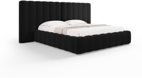 Micadoni Bett Kelp mit Doppelkopfteil Samt Bluvel Schwarz 140x200