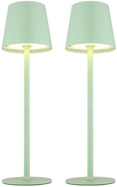2x LED Tischlampe, blassgrün, Touchdimmer, Akku, IP44, H 36 cm