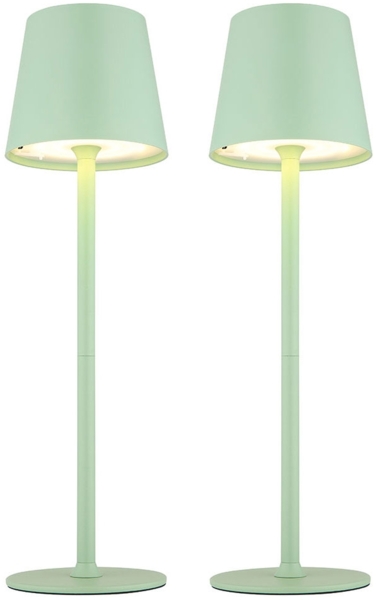 2x LED Tischlampe, blassgrün, Touchdimmer, Akku, IP44, H 36 cm