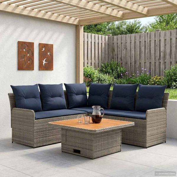 vidaXL Möbelsets mit Kissen 4 pcs Grau und Marineblau PE-Rattan 3422179