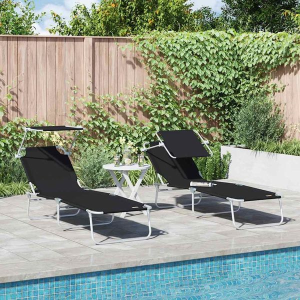 Sonnenliege 2 pcs, Gartenliege Schwarz 58 x 188 x 77cm Polyester