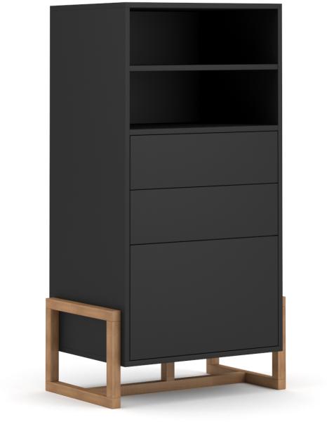 Domando Highboard Anzio Skandinavisch für Wohnzimmer Breite 64cm, Push-to-open-System, Gestell aus Buche, Schwarz Matt