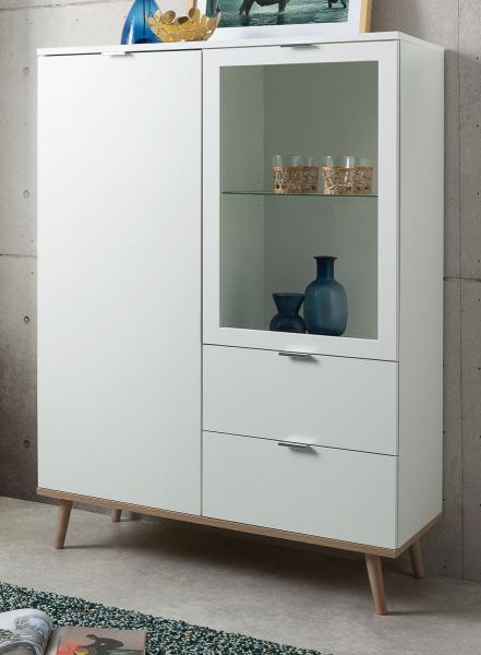 Highboard Lundby weiß und Eiche massiv 100 cm