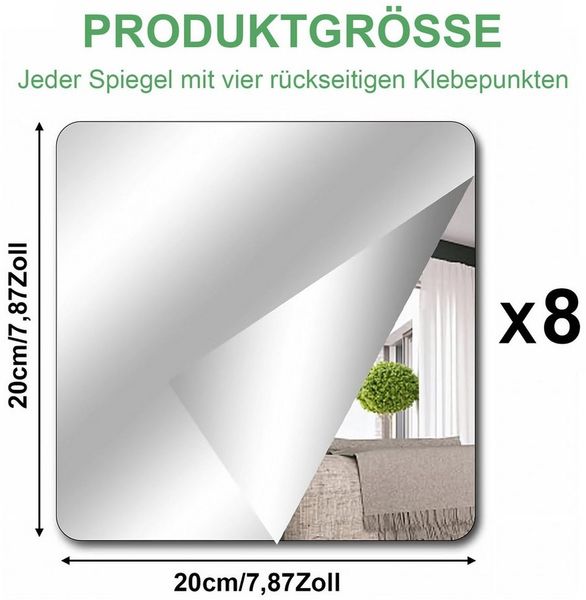 Refined Living Wandspiegel 8 Stück HD Klebespiegel Selbstklebend Acryl Fliesenspiegel 20*20cm (Spiegel zum Aufkleben, Kein Glasspiegel, Dekospiegel Wandspiegel, 8-St, Flexibler Spiegelfolie DIY Türspiegel Ganzkörperspiegel Room Decor), für Badezimmer W...