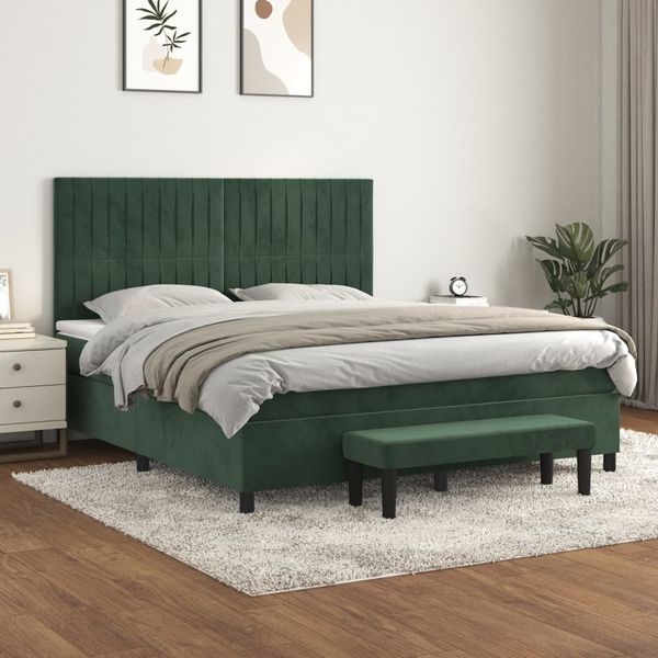 vidaXL Boxspringbett mit Matratze Dunkelgrün 160x200 cm Samt 3137974