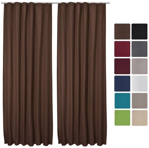 Beautissu Vorhang 2er Set Thermovorhang Gardine Braun Amelie TK, 140x245cm, Vorhang isolierend Kälte- & Hitzeschutz Universalband Verdunkelnd