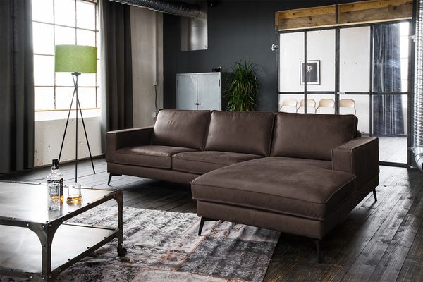 KAWOLA Sofa BLOOM Ecksofa Leder dunkelbraun Recamiere rechts 84 x 177 x 276 cm