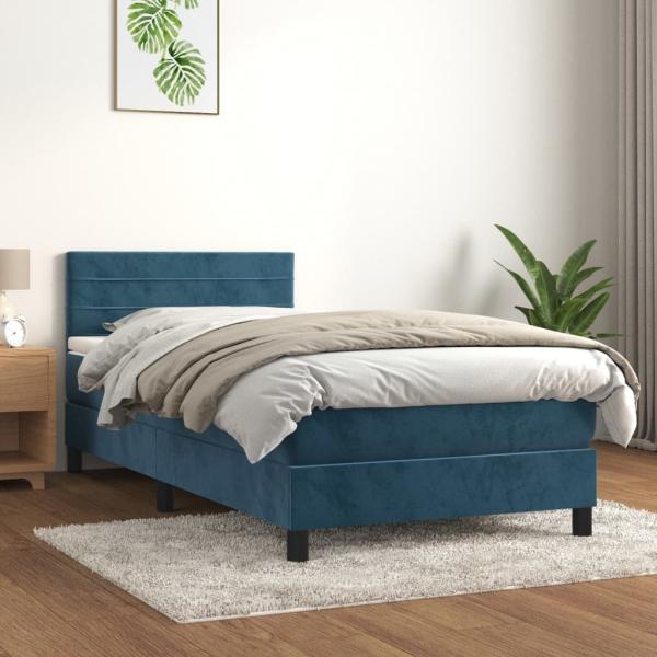 vidaXL Boxspringbett mit Matratze Dunkelblau 90x190 cm Samt 3141339