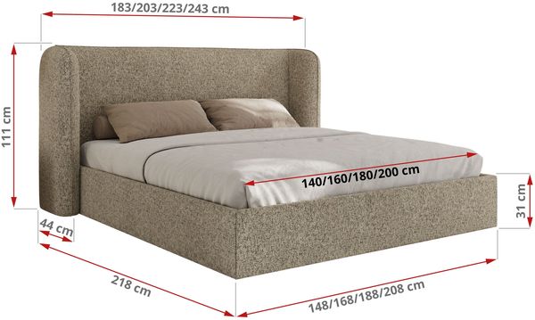 Polsterbett Bett mit Holzlattenrost Schlafzimmer Bett Doppelbett gepolstertes Kopfteil - EMORA CLASSIC - 160x200 cm - Dunkelbeige Strukture Bild 7