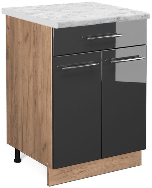 Küchenunterschrank Fame-Line Anthrazit Hochglanz 60 cm mit Schublade, AP Marmor Vicco