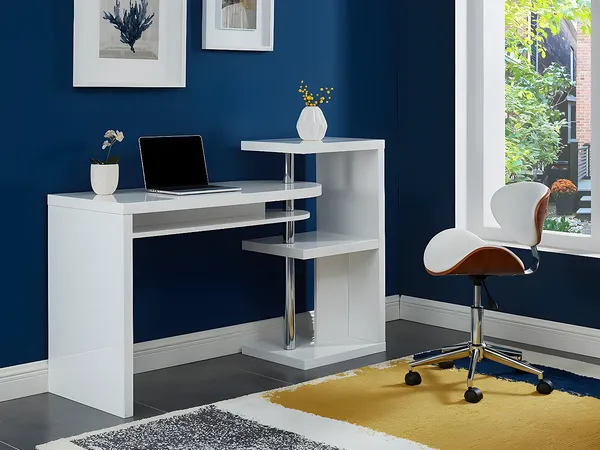 Bürostuhl MONTENEGRO - Höhenverstellbar - Weiß & Nussbaum