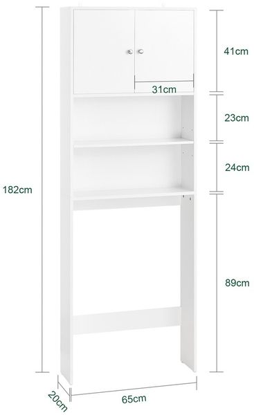 SoBuy BZR165-W Badezimmer-Hochschrank, MDF, Lackiert, Weiß, 65 x 182 x 20 cm Bild 3