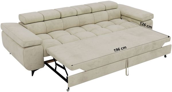 Sofa NIDELLO, 3-Sitzer Sofa mit Schlaffunktion, Wellenfeder, Polstersofa mit Armlehnen und schwarze Beine - Braun Velvet Bild 9