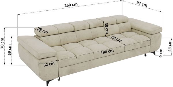 Sofa NIDELLO, 3-Sitzer Sofa mit Schlaffunktion, Wellenfeder, Polstersofa mit Armlehnen und schwarze Beine - Braun Velvet Bild 8