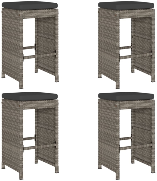 vidaXL Garten-Barhocker mit Kissen 4 Stk. Grau Poly Rattan 368690