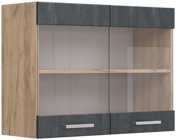 Küchenglasschrank R-Line Schwarz Beton 80 cm Vicco
