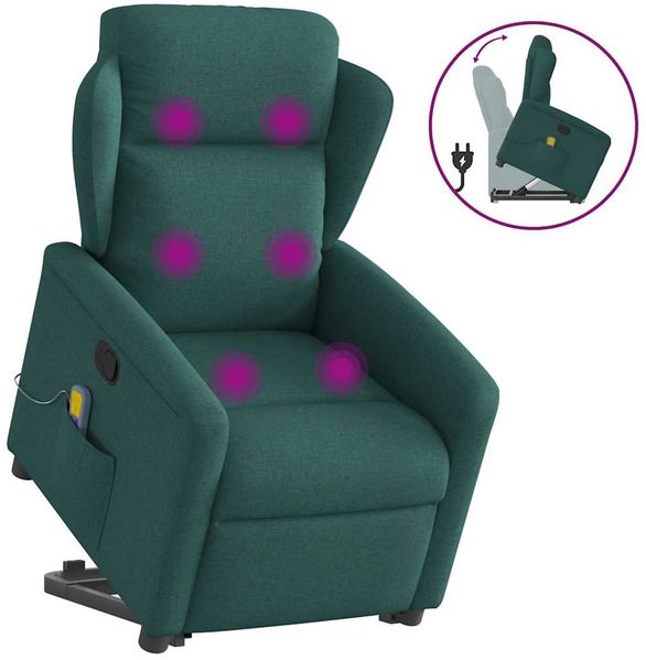 vidaXL Massagesessel mit Aufstehhilfe Dunkelgrün Stoff 3303150