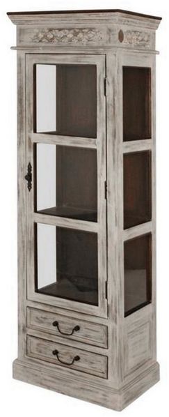 Vitrine Mango / Akazie 55x40x165 weiß gewachst CASTLE-ANTIK #207