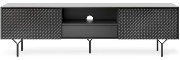 Lowboard TV-Unterschrank Raven 180x38x51cm schwarz mit 3D-Optik