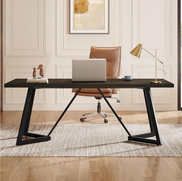 LuxusKollektion Computertisch Schreibtisch 180 cm Metallgestell schwarz MDF Büro