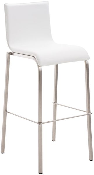 Barhocker KELAN - Kunstleder Weiß 43x51x103 cm Silber | Barstuhl Mit Lehne Tresenhocker Tresenstuhl Kneipenhocker Kneipenstuhl