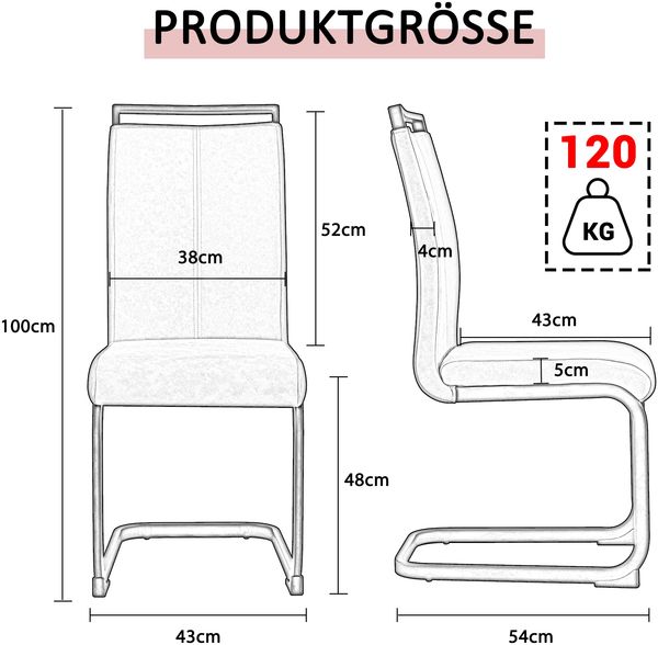 Freischwinger 4er-Set mit Kunstlederbezug & Metallgestell, Schwarz, Sitzfläche 42x43 cm Bild 7